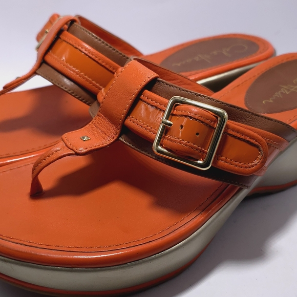 Cole Haan Air Orange Thong Wedge Sandle Sz 8 - Picture 4 of 10
